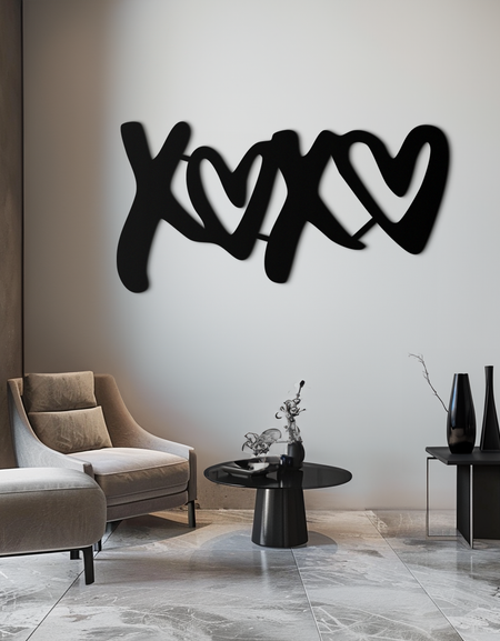 XOXO Love Hearts Metal Duvar Sanatı – Modern Romantik Siyah Ev Dekoru- KAF567