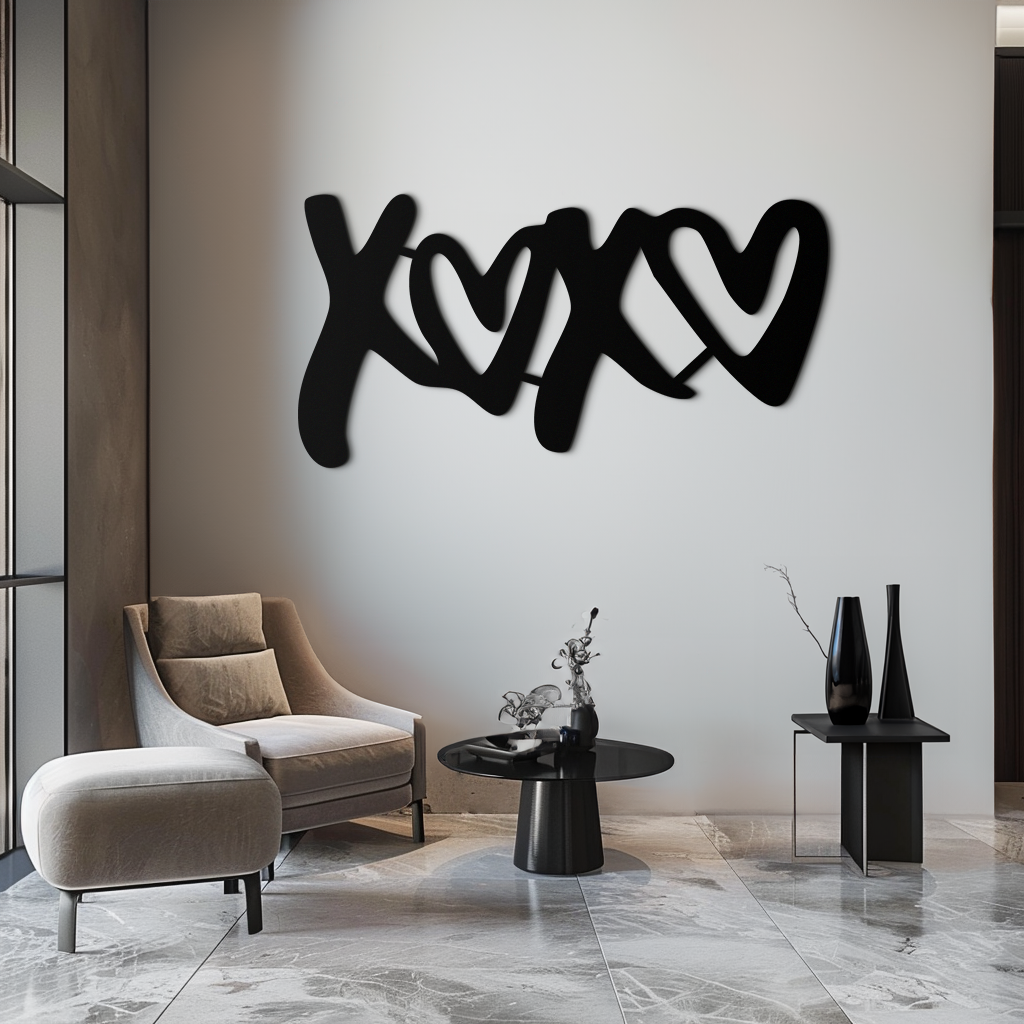 XOXO Love Hearts Metal Wall Art – Modern Romantic Black Home Decor- KAF567