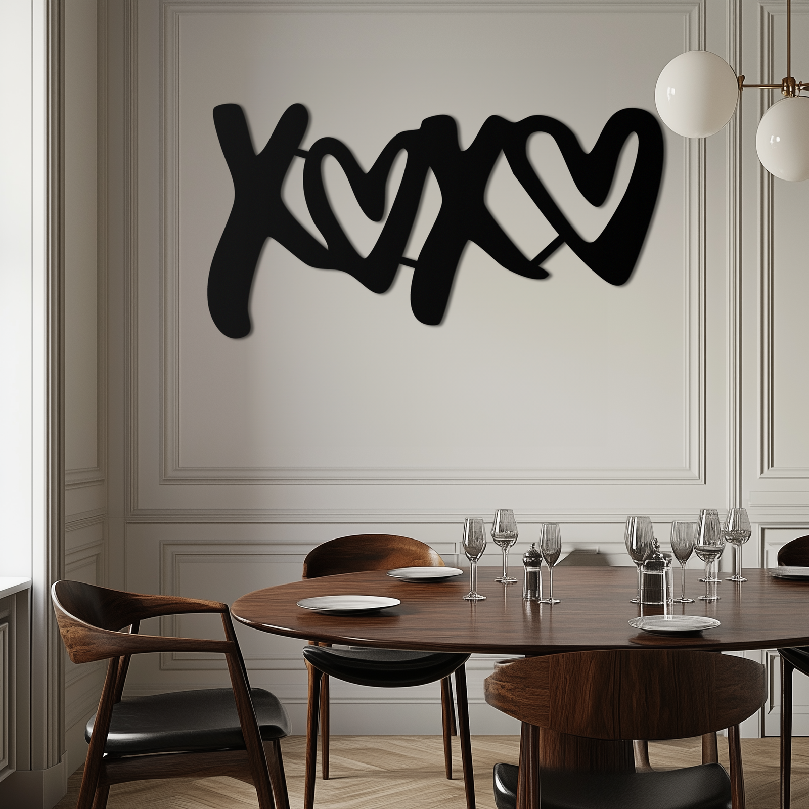 XOXO Love Hearts Metal Wall Art – Modern Romantic Black Home Decor- KAF567