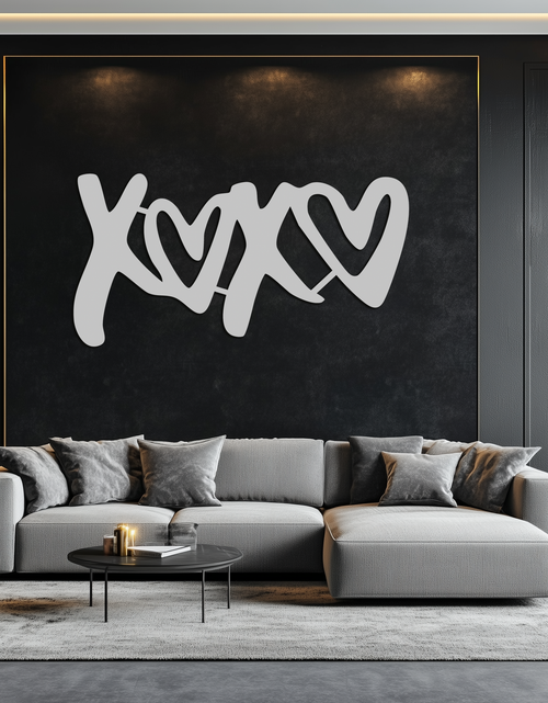 Load image into Gallery viewer, XOXO Love Hearts Metal Wall Art – Modern Romantic Black Home Decor- KAF567
