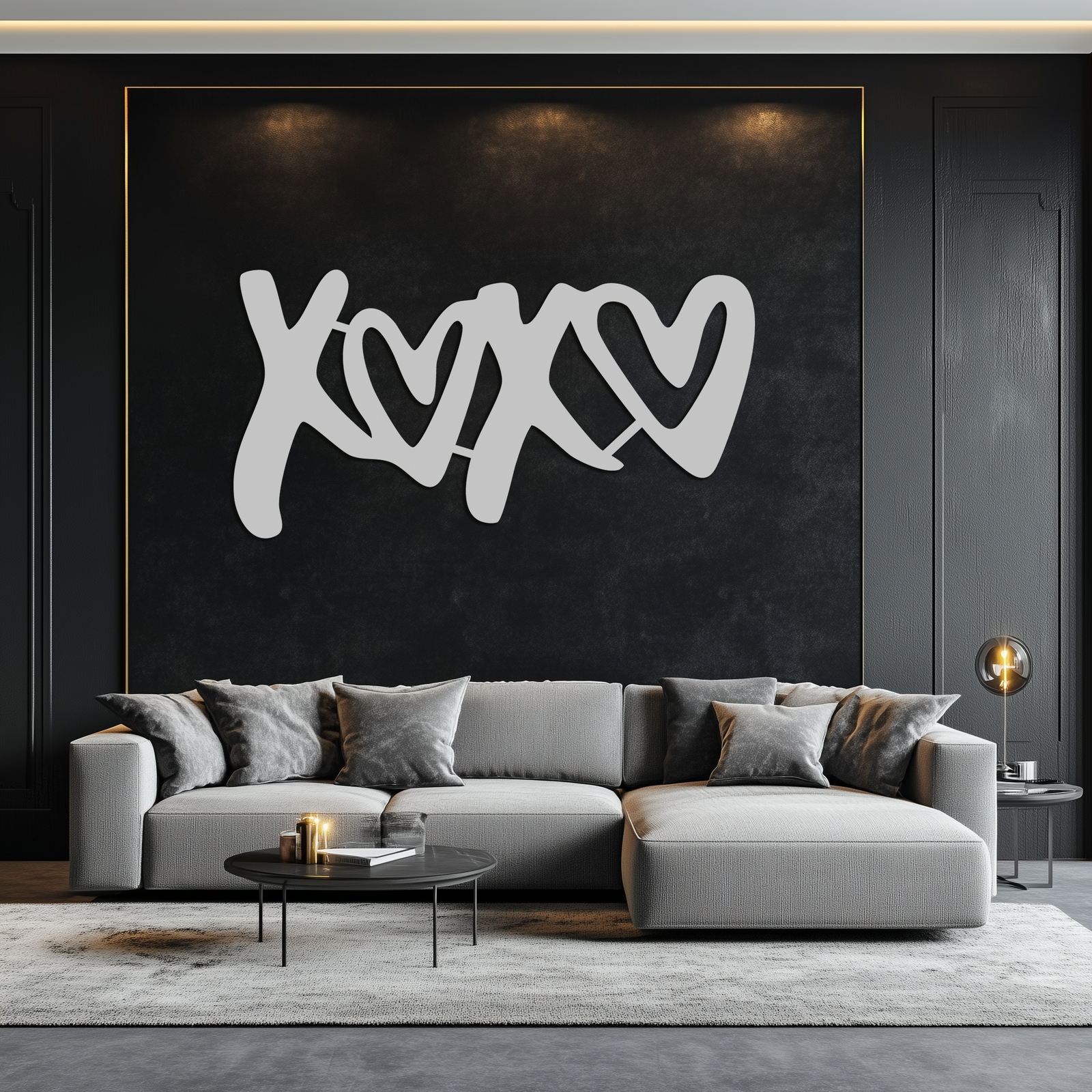 XOXO Love Hearts Metal Wall Art – Modern Romantic Black Home Decor- KAF567