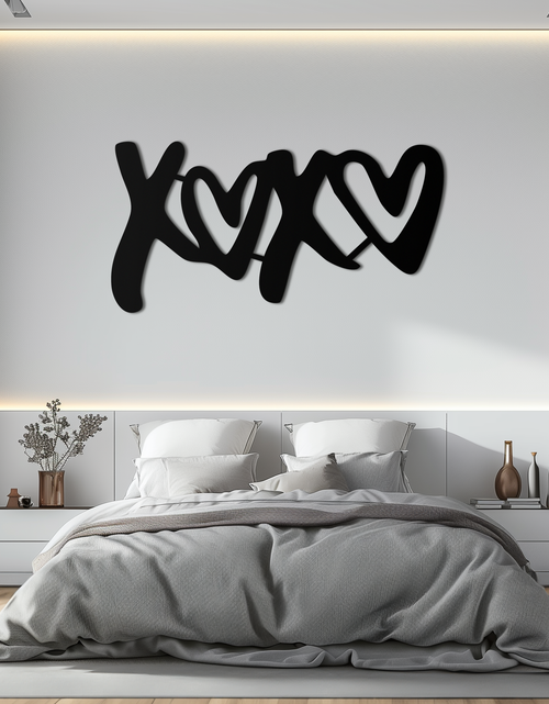 Load image into Gallery viewer, XOXO Love Hearts Metal Wall Art – Modern Romantic Black Home Decor- KAF567
