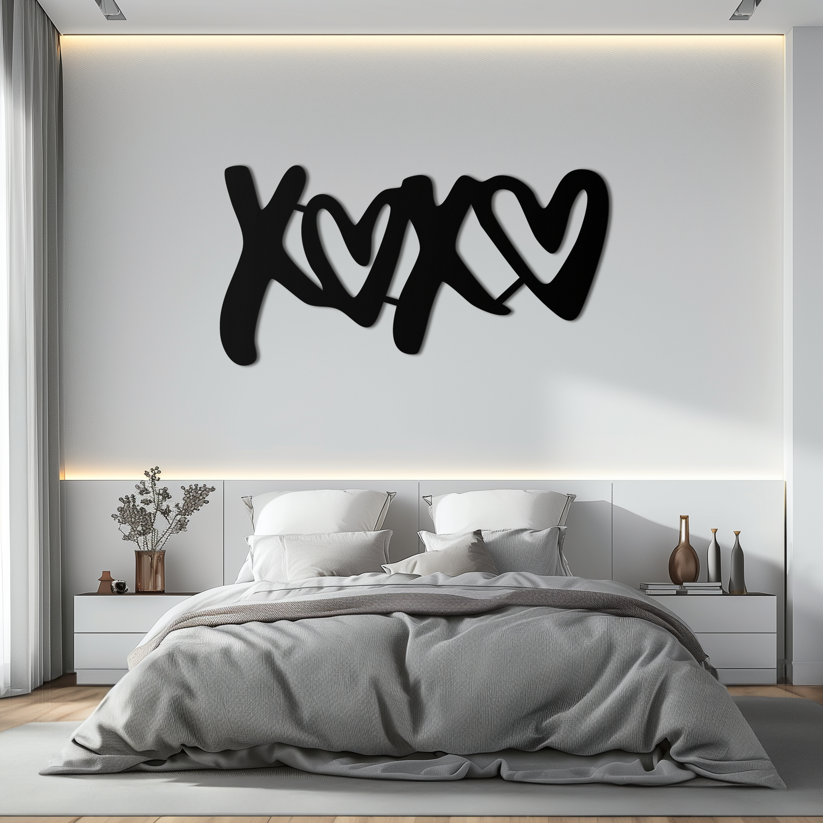 XOXO Love Hearts Metal Wall Art – Modern Romantic Black Home Decor- KAF567