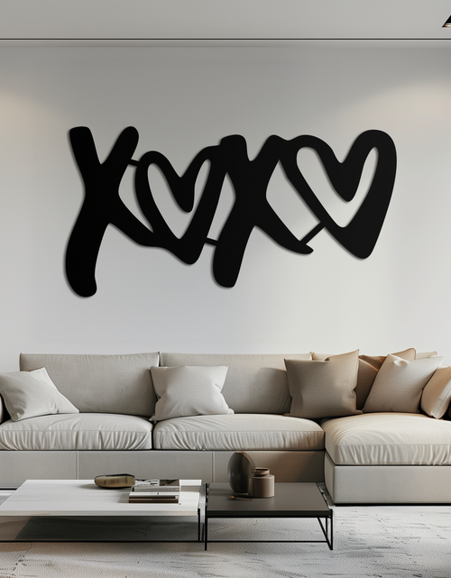 Load image into Gallery viewer, XOXO Love Hearts Metal Wall Art – Modern Romantic Black Home Decor- KAF567

