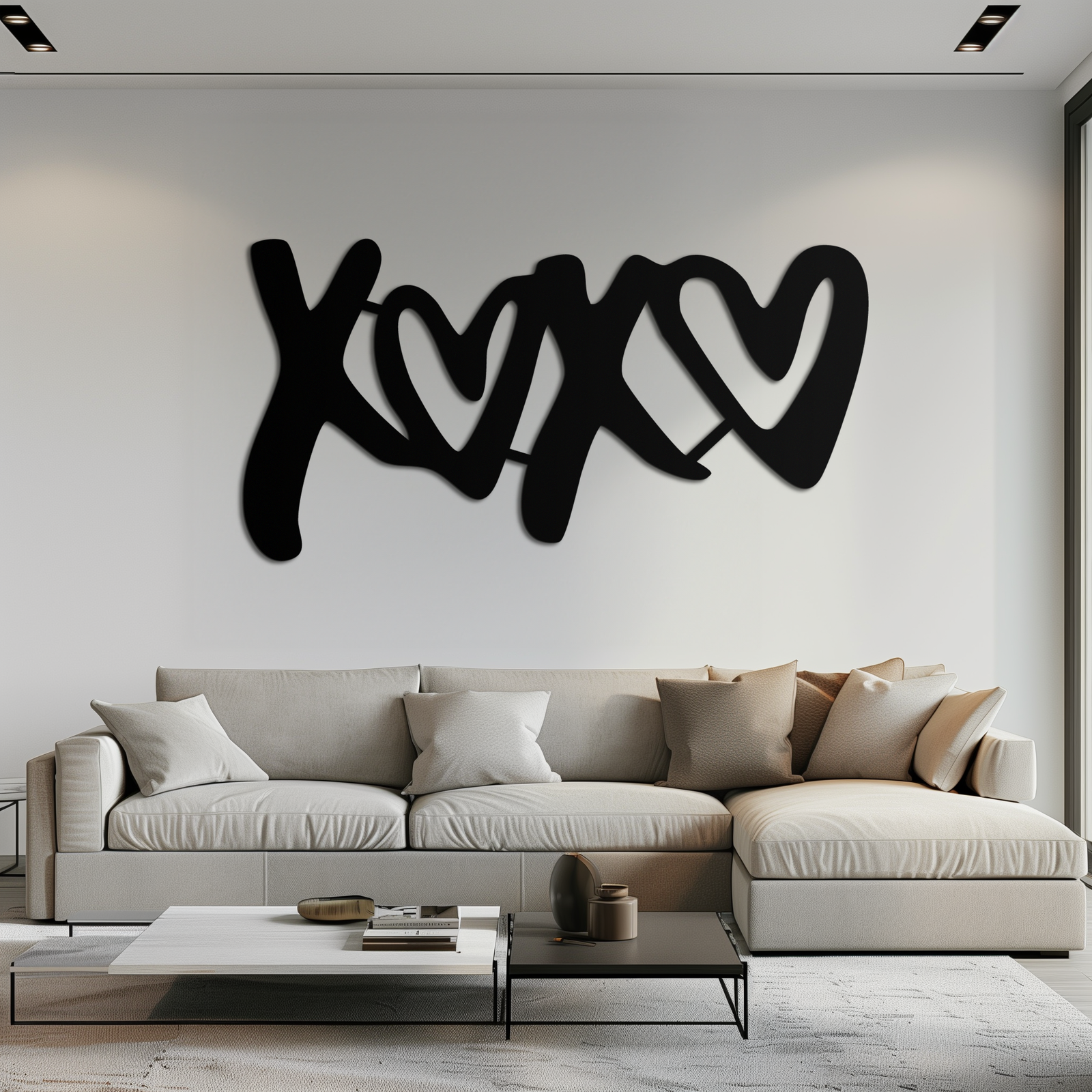 XOXO Love Hearts Metal Wall Art – Modern Romantic Black Home Decor- KAF567