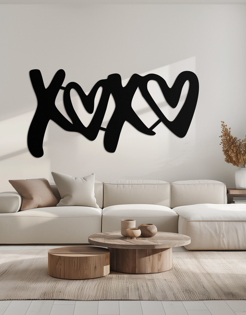 Load image into Gallery viewer, XOXO Love Hearts Metal Wall Art – Modern Romantic Black Home Decor- KAF567
