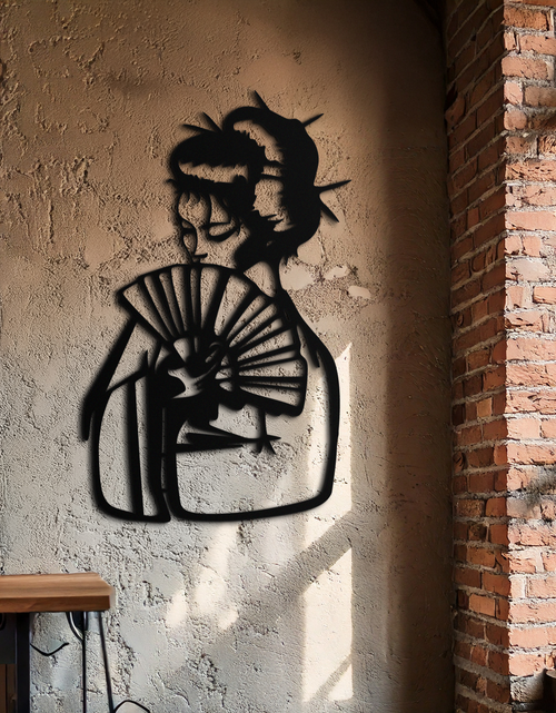 Load image into Gallery viewer, Geisha Silhouette Metal Wall Art – Japanese Woman with Fan Modern Decor- KAF568

