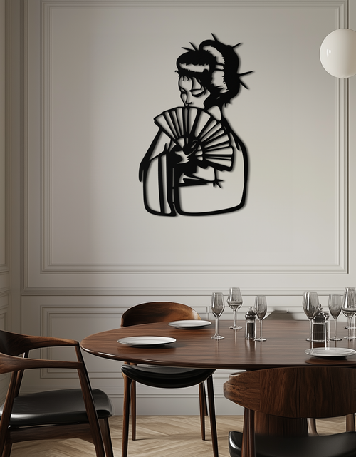 Load image into Gallery viewer, Geisha Silhouette Metal Wall Art – Japanese Woman with Fan Modern Decor- KAF568
