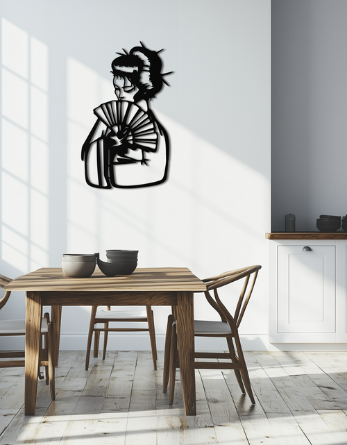 Load image into Gallery viewer, Geisha Silhouette Metal Wall Art – Japanese Woman with Fan Modern Decor- KAF568
