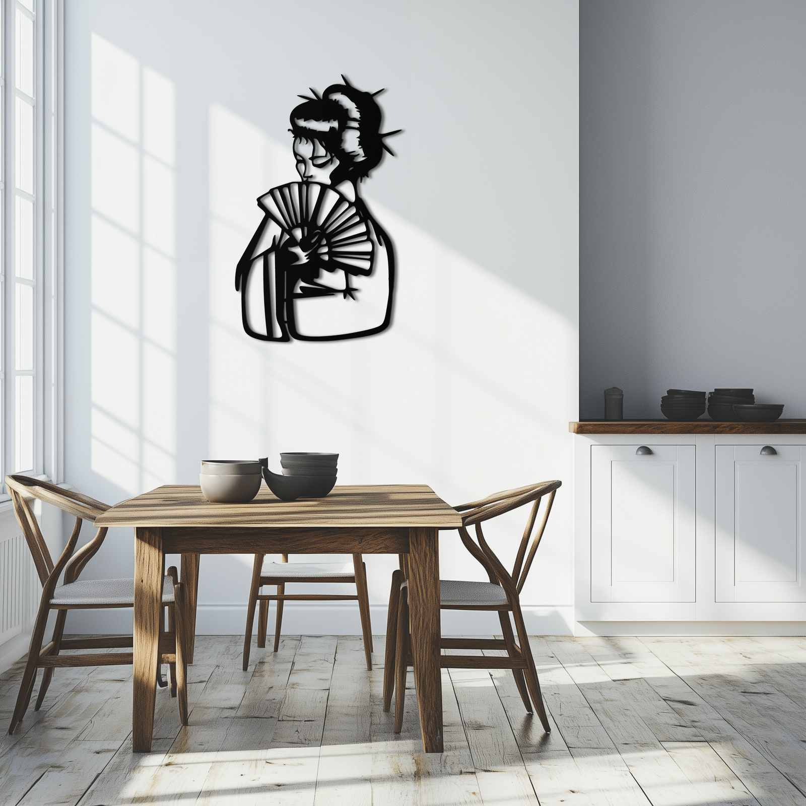 Geisha Silhouette Metal Wall Art – Japanese Woman with Fan Modern Decor- KAF568