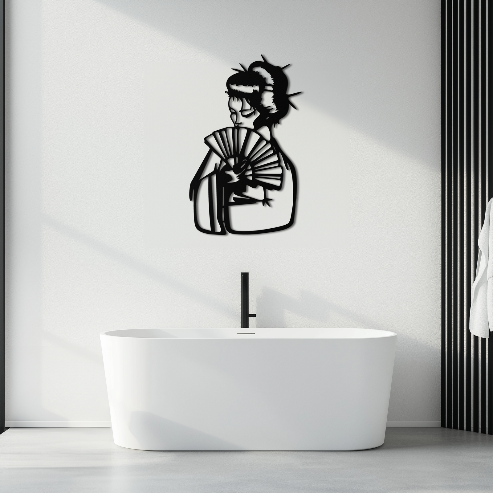 Geisha Silhouette Metal Wall Art – Japanese Woman with Fan Modern Decor- KAF568