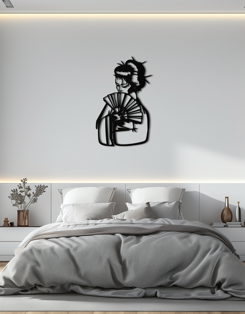 Load image into Gallery viewer, Geisha Silhouette Metal Wall Art – Japanese Woman with Fan Modern Decor- KAF568
