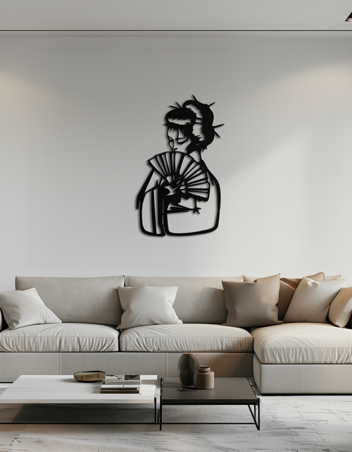 Load image into Gallery viewer, Geisha Silhouette Metal Wall Art – Japanese Woman with Fan Modern Decor- KAF568
