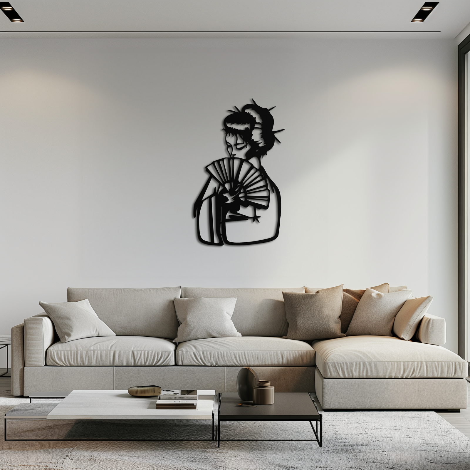 Geisha Silhouette Metal Wall Art – Japanese Woman with Fan Modern Decor- KAF568