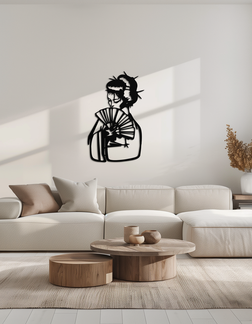 Load image into Gallery viewer, Geisha Silhouette Metal Wall Art – Japanese Woman with Fan Modern Decor- KAF568
