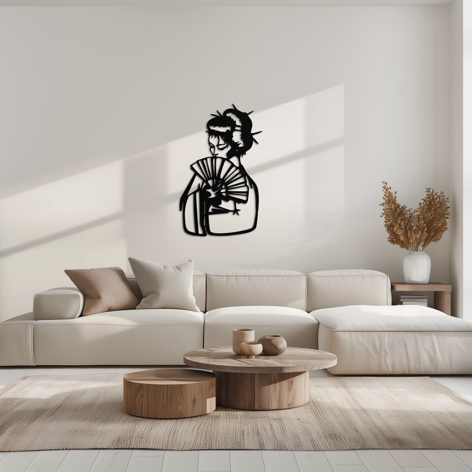 Geisha Silhouette Metal Wall Art – Japanese Woman with Fan Modern Decor- KAF568