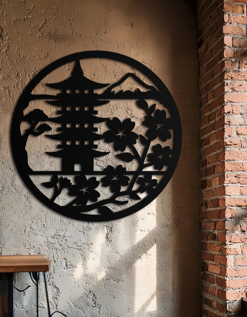 Resmi Galeri görüntüleyicisine yükleyin, Japon Pagoda ve Sakura Çiçekleri Metal Duvar Sanatı – Zen Bahçe Dekoru- KAF570
