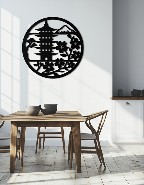 Resmi Galeri görüntüleyicisine yükleyin, Japon Pagoda ve Sakura Çiçekleri Metal Duvar Sanatı – Zen Bahçe Dekoru- KAF570
