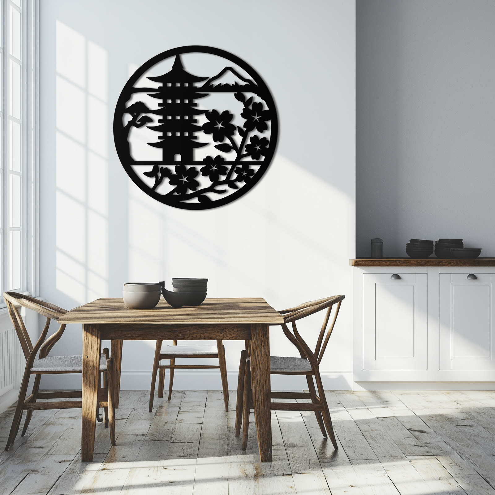 Japon Pagoda ve Sakura Çiçekleri Metal Duvar Sanatı – Zen Bahçe Dekoru- KAF570