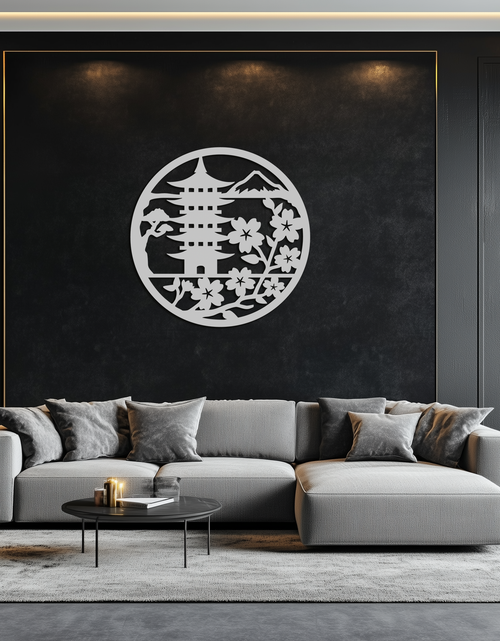 Resmi Galeri görüntüleyicisine yükleyin, Japon Pagoda ve Sakura Çiçekleri Metal Duvar Sanatı – Zen Bahçe Dekoru- KAF570
