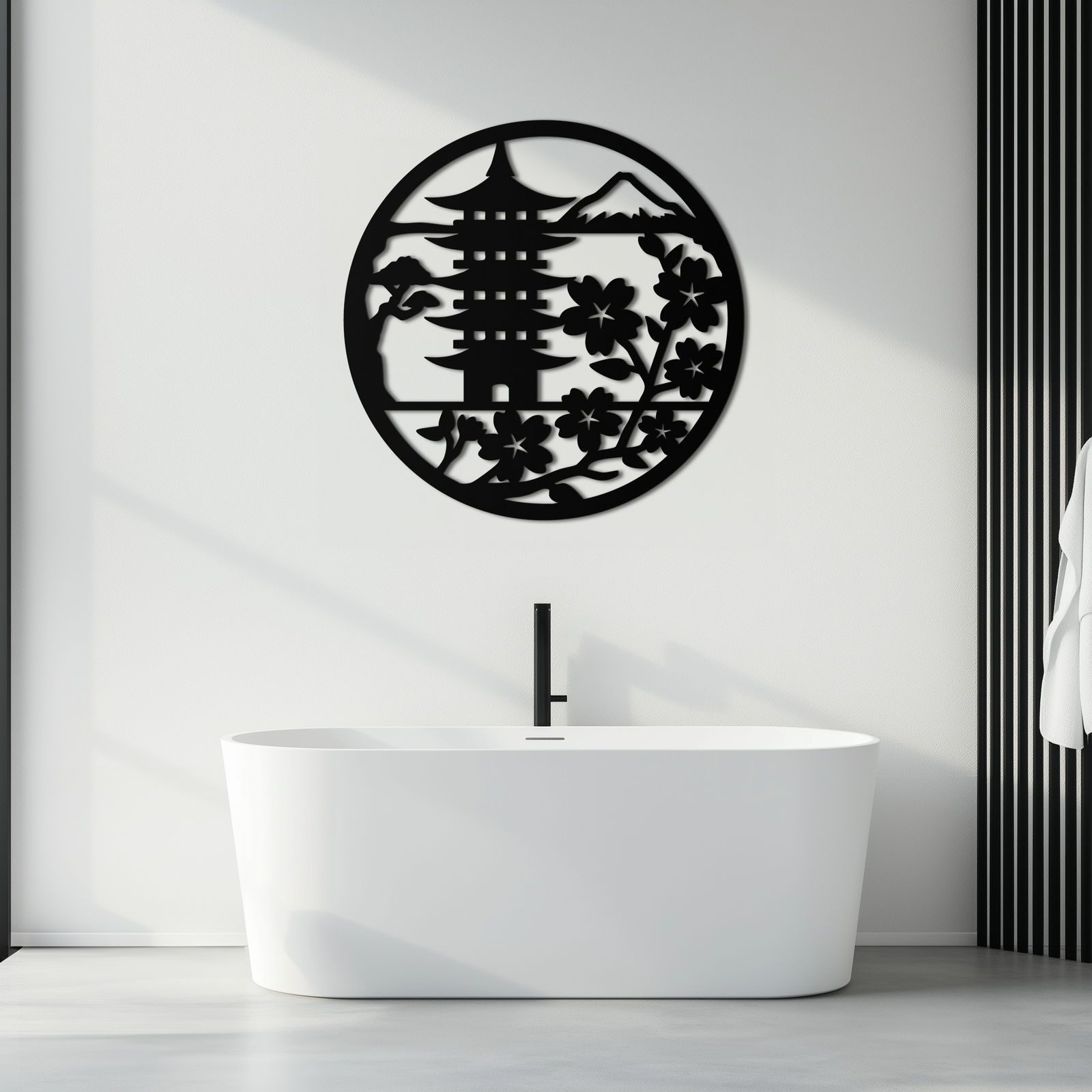 Japon Pagoda ve Sakura Çiçekleri Metal Duvar Sanatı – Zen Bahçe Dekoru- KAF570