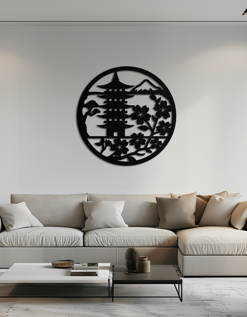 Resmi Galeri görüntüleyicisine yükleyin, Japon Pagoda ve Sakura Çiçekleri Metal Duvar Sanatı – Zen Bahçe Dekoru- KAF570
