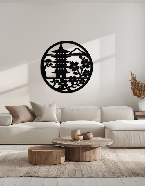 Resmi Galeri görüntüleyicisine yükleyin, Japon Pagoda ve Sakura Çiçekleri Metal Duvar Sanatı – Zen Bahçe Dekoru- KAF570
