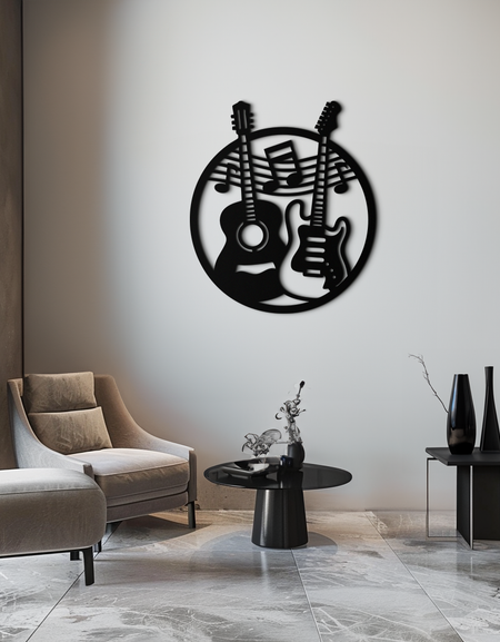 Müzikal Gitar Notaları Metal Duvar Sanatı – Modern Müzisyen Dekoru- KAF571