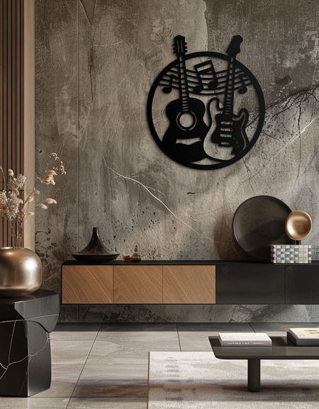 Müzikal Gitar Notaları Metal Duvar Sanatı – Modern Müzisyen Dekoru- KAF571