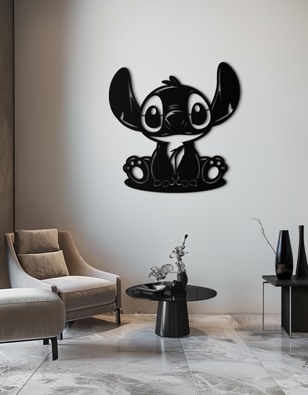Cute Stitch Character Metal Wall Art - Adorable Cartoon Silhouette Decor- KAF572