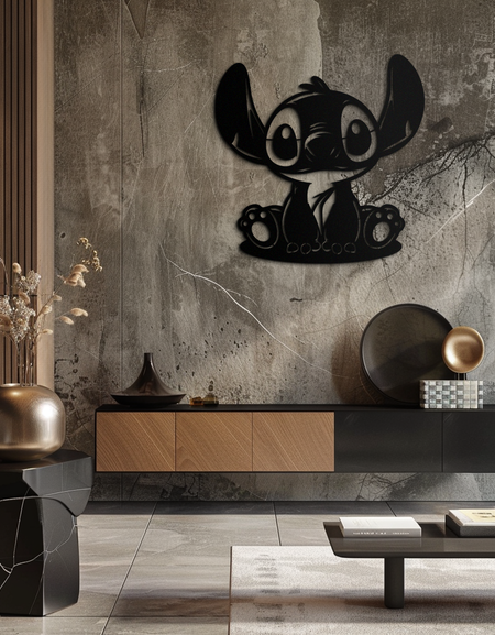 Cute Stitch Character Metal Wall Art - Adorable Cartoon Silhouette Decor- KAF572