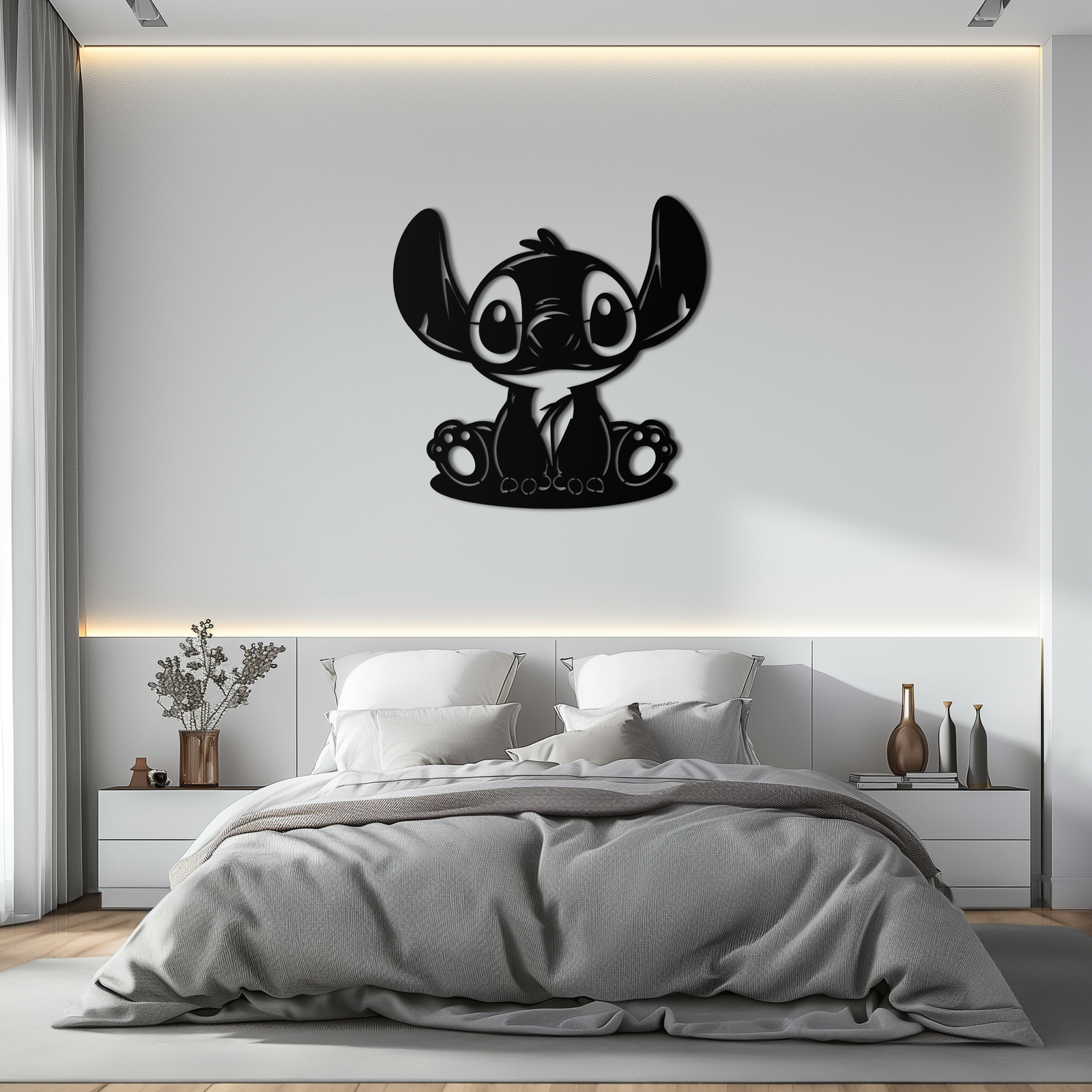 Cute Stitch Character Metal Wall Art - Adorable Cartoon Silhouette Decor- KAF572