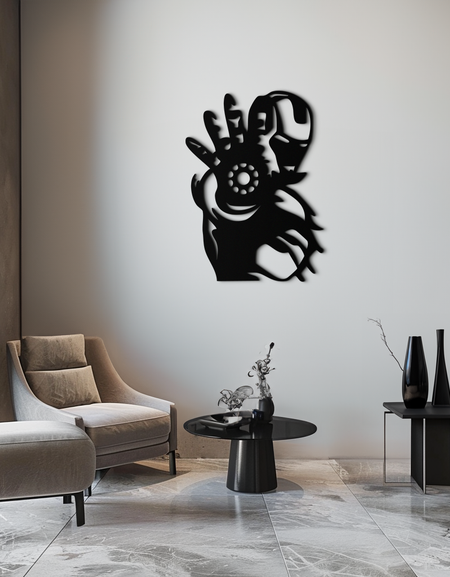 Iron Man El Hareketi Silüeti Metal Duvar Sanatı – Süper Kahraman Ev Dekoru- KAF573