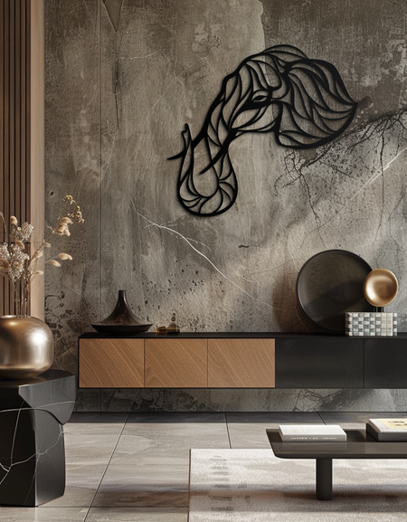 Geometric Elephant Head Metal Wall Art – Modern Animal Home Decor- KAF574