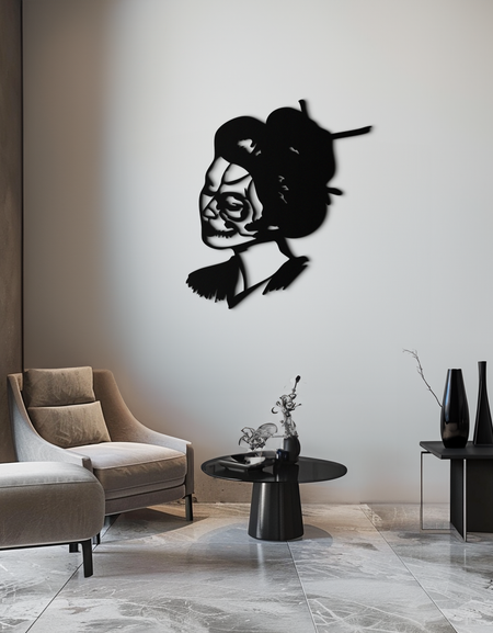 Geisha Skull Fusion Metal Wall Art – Japanese Gothic Home Decor- KAF575