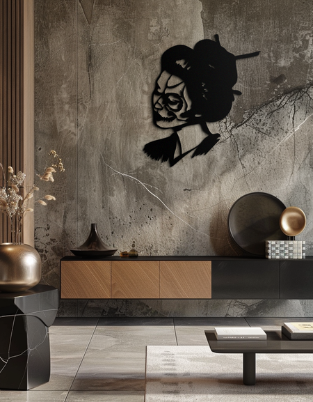 Geisha Skull Fusion Metal Wall Art – Japanese Gothic Home Decor- KAF575
