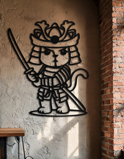 Load image into Gallery viewer, Samurai Cat Warrior Metal Wall Art – Cute Japanese Katana Decor- KAF576
