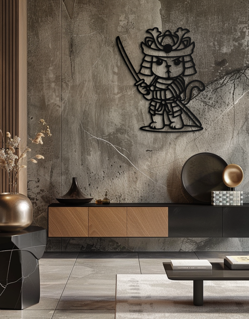 Load image into Gallery viewer, Samurai Cat Warrior Metal Wall Art – Cute Japanese Katana Decor- KAF576
