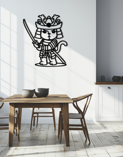 Load image into Gallery viewer, Samurai Cat Warrior Metal Wall Art – Cute Japanese Katana Decor- KAF576
