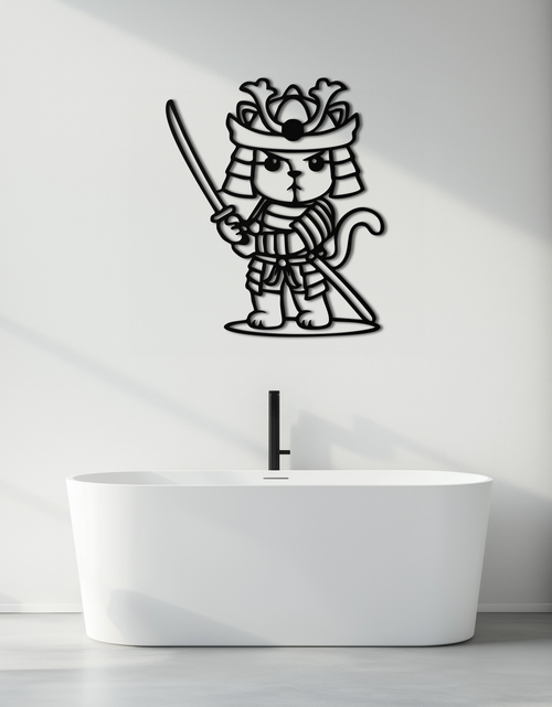 Load image into Gallery viewer, Samurai Cat Warrior Metal Wall Art – Cute Japanese Katana Decor- KAF576
