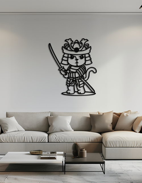 Load image into Gallery viewer, Samurai Cat Warrior Metal Wall Art – Cute Japanese Katana Decor- KAF576
