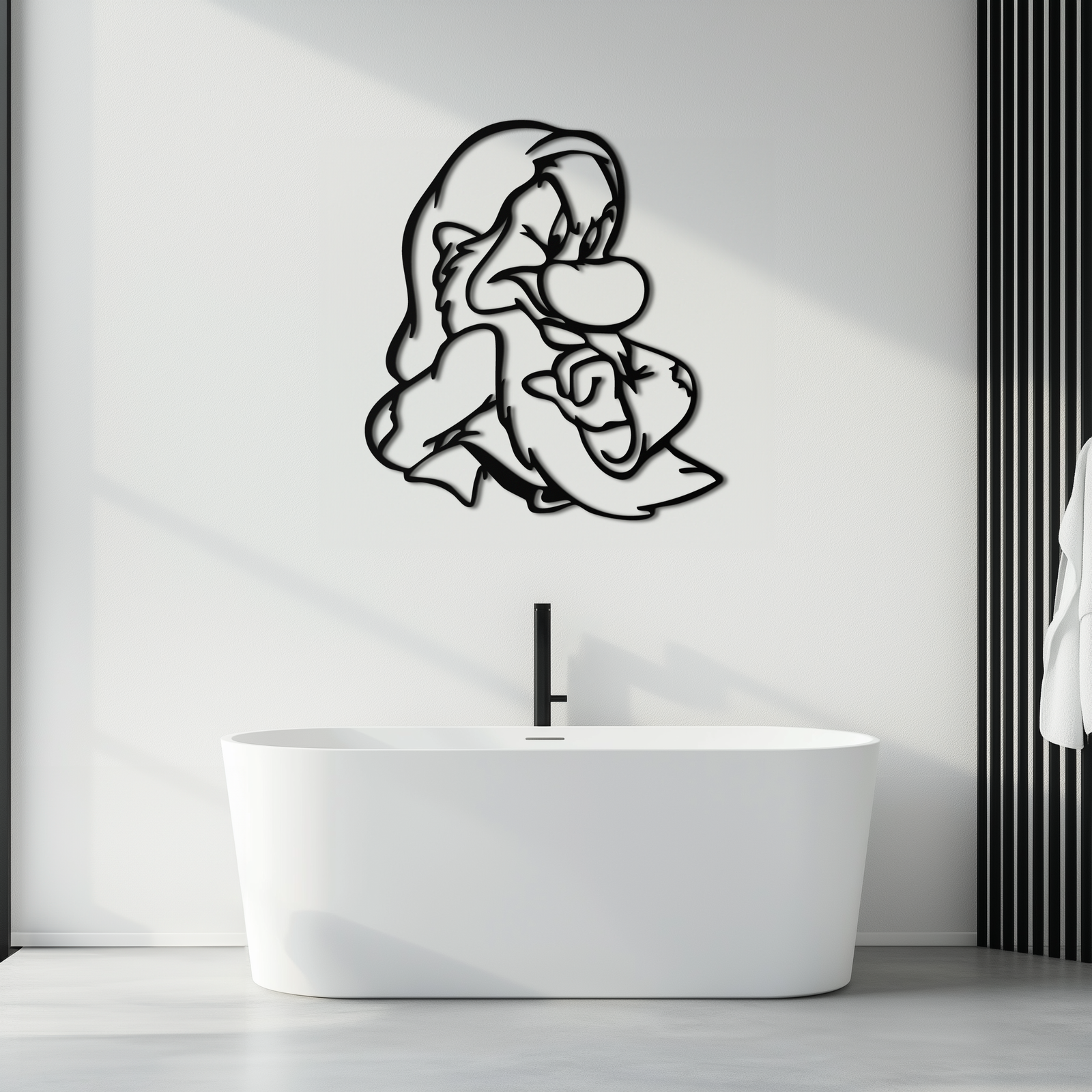 Grumpy Dwarf Metal Wall Art – Whimsical Cartoon-Inspired Metal Silhouette Décor- KAF577