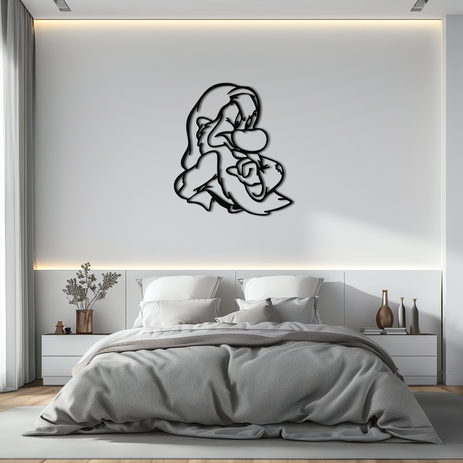 Grumpy Dwarf Metal Wall Art – Whimsical Cartoon-Inspired Metal Silhouette Décor- KAF577