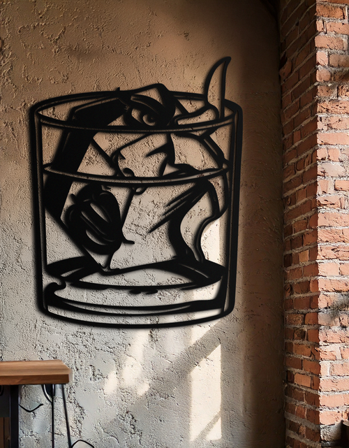 Load image into Gallery viewer, Woman in Whiskey Glass Metal Wall Art – Ice Cube Design Bar Decor for Modern Interiors- KAF578
