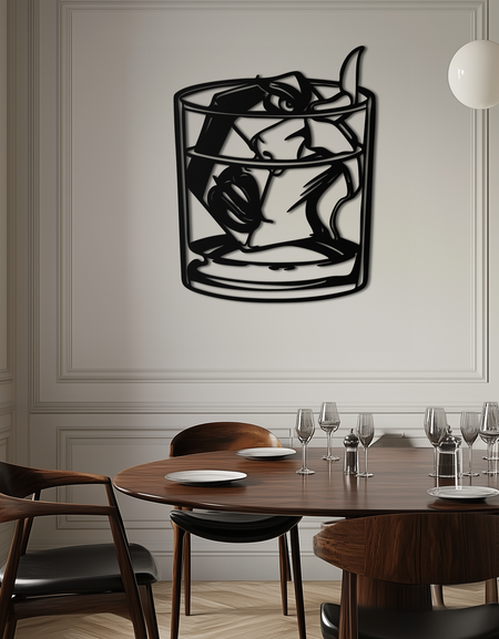 Viski Camlı Kadın Metal Duvar Sanatı – Modern İç Mekanlar İçin Buz Küpü Tasarım Bar Dekoru- KAF578