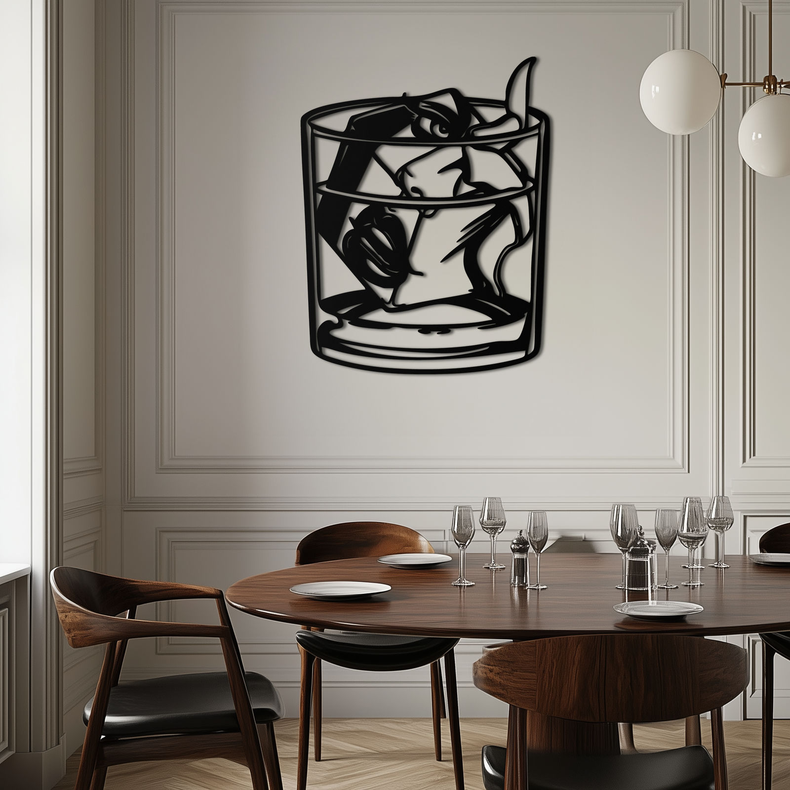 Woman in Whiskey Glass Metal Wall Art – Ice Cube Design Bar Decor for Modern Interiors- KAF578