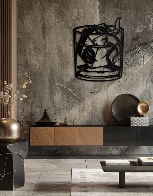 Load image into Gallery viewer, Woman in Whiskey Glass Metal Wall Art – Ice Cube Design Bar Decor for Modern Interiors- KAF578

