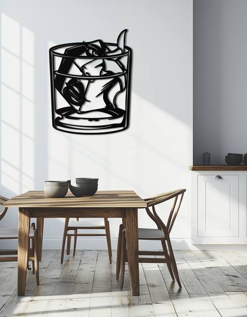 Load image into Gallery viewer, Woman in Whiskey Glass Metal Wall Art – Ice Cube Design Bar Decor for Modern Interiors- KAF578
