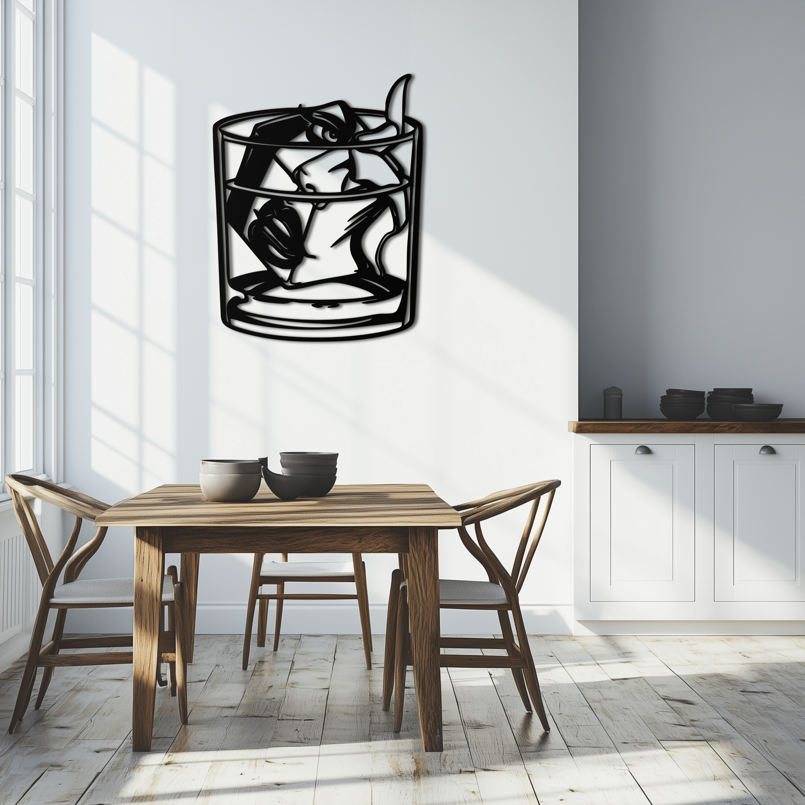 Woman in Whiskey Glass Metal Wall Art – Ice Cube Design Bar Decor for Modern Interiors- KAF578
