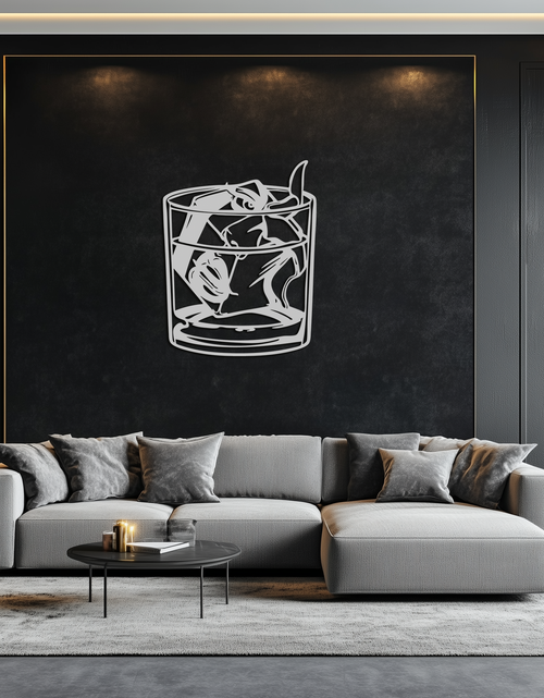 Load image into Gallery viewer, Woman in Whiskey Glass Metal Wall Art – Ice Cube Design Bar Decor for Modern Interiors- KAF578
